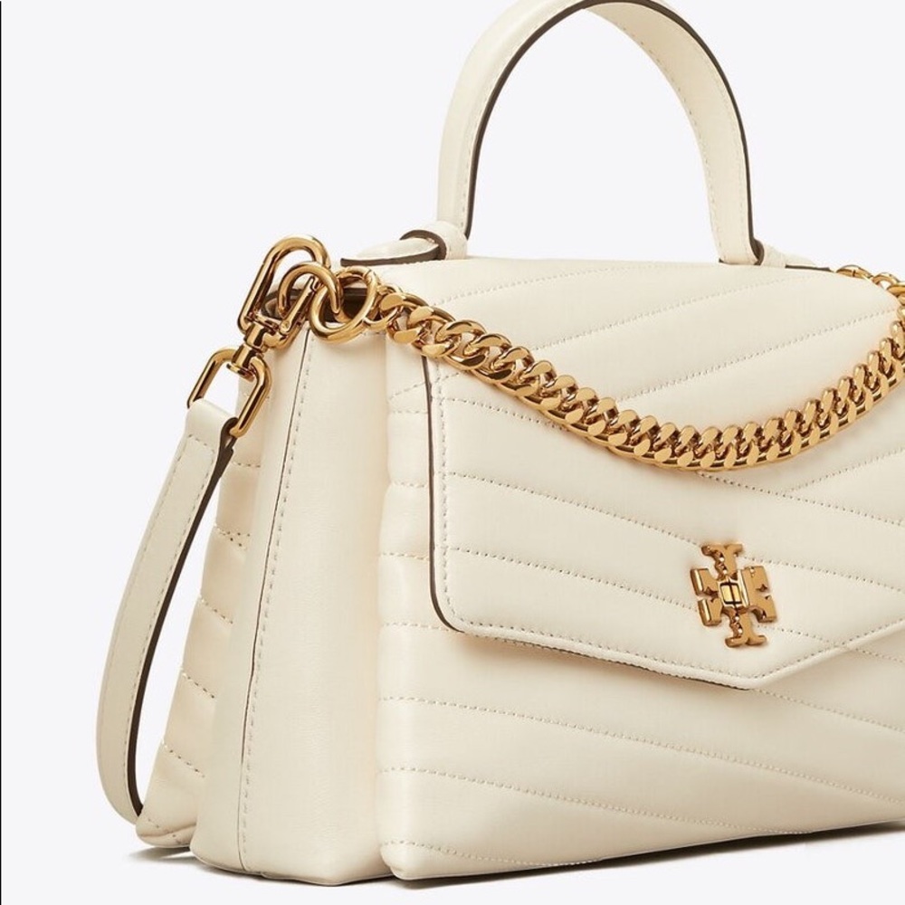Tory Burch chevron top-handle satchel new cream/rolled brass